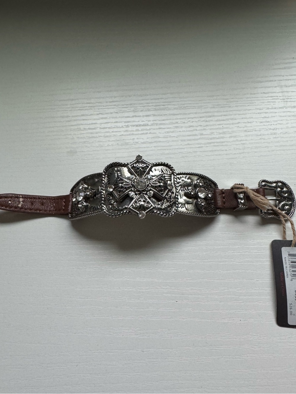Silver-Tone Decorative Cross Cuff Bracelet